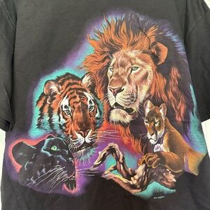 New Vintage Neon Big Cats Graphic T-Shirt 90s Y2K All Over Print Gatlinburg